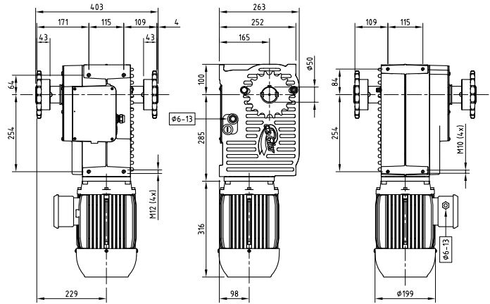 MOTOR WORM GEARBOXES GW220S CHAIN COUPLING FOR SCREENING SYSTEMS