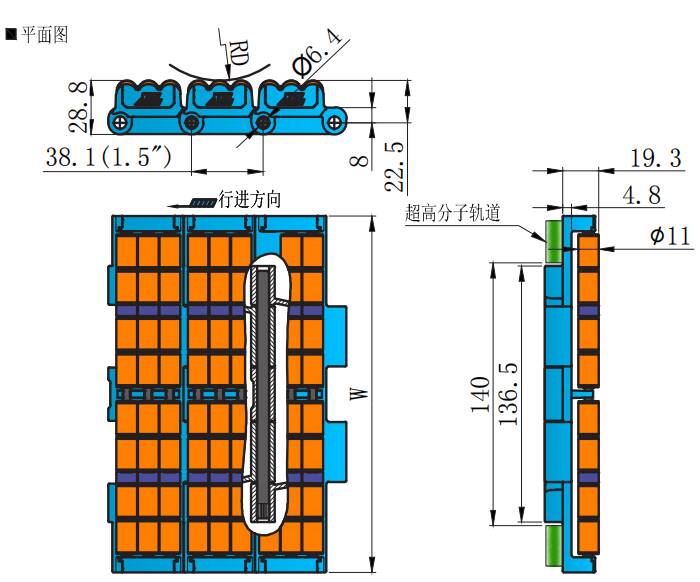821 Series Ball Straight Chain-LBP Low Back Pressure Plastic Chain for Sale