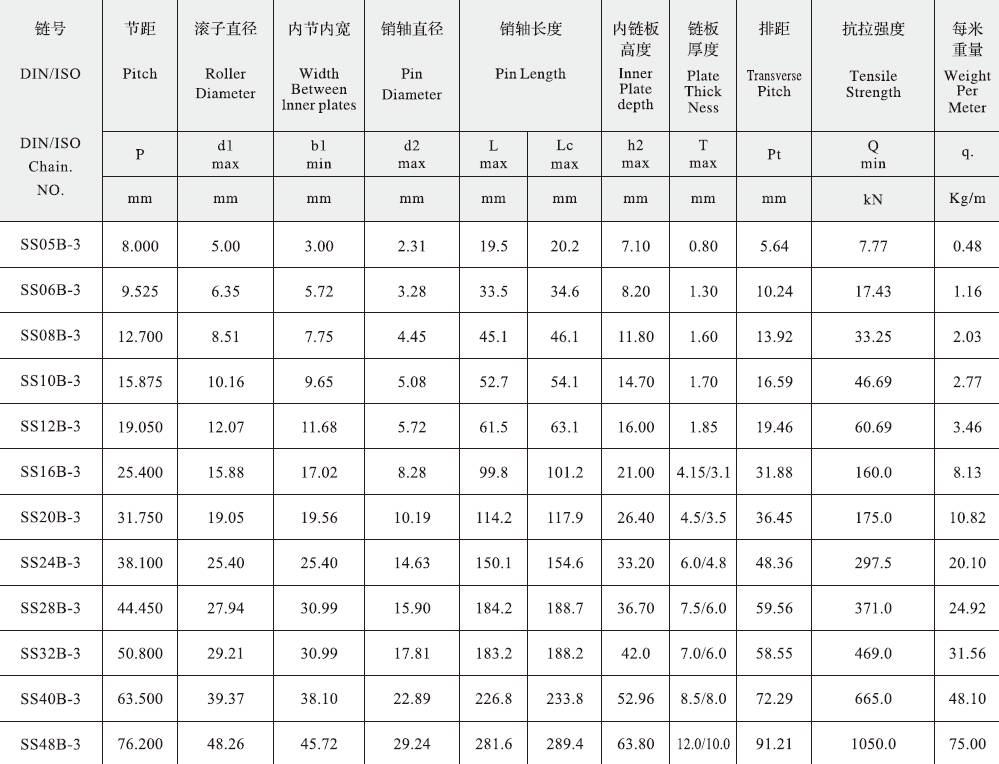 SS05B-3 B Series Stainless Steel Short 8mm Pitch Precision Triplex Roller Chain and Sprockets in Steel