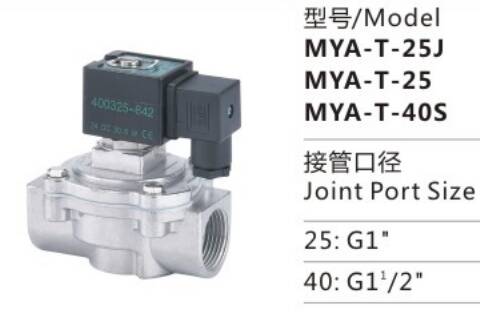 Special Design Widely Used MYA Series MYA-T-25 Stainless Steel Electromagnetic Pulse Valve for Sale