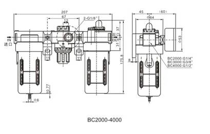 BC Series Air Filter Combination BC2000/3000/4000 Three Union Air Source Treatment Unit