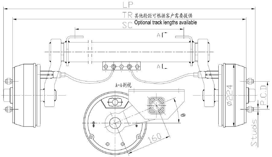 High Quality Trailer Torsion Axle with Mechanical Brake Series FANGX0.75F4 FANGX1.5F4 FANGX1.8F4 Torsion Axle
