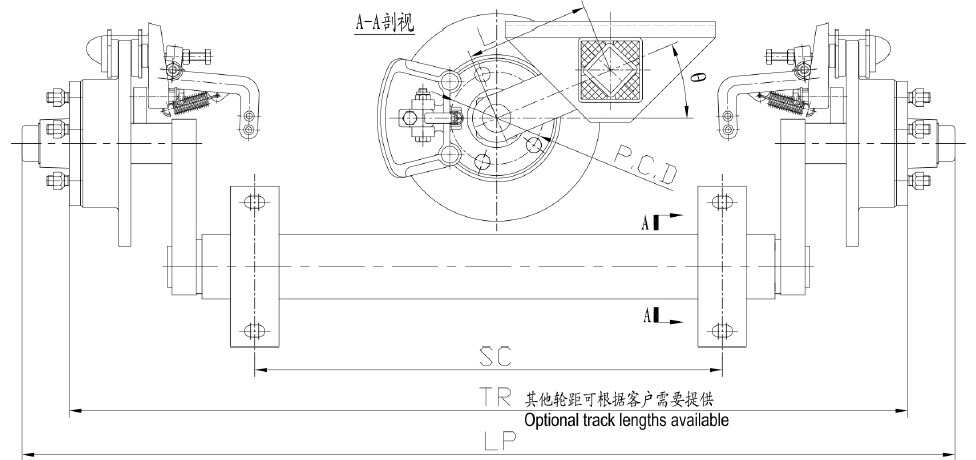 Widely Uesd Trailer Torsion Axle with Disc Brake Series FANPJ0.75F5 FANPJ1.5F5 FANPJ1.8F5