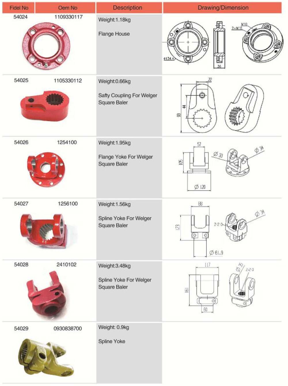 2410102 Agricultural Spare Parts Spline Yoke for Square Baler