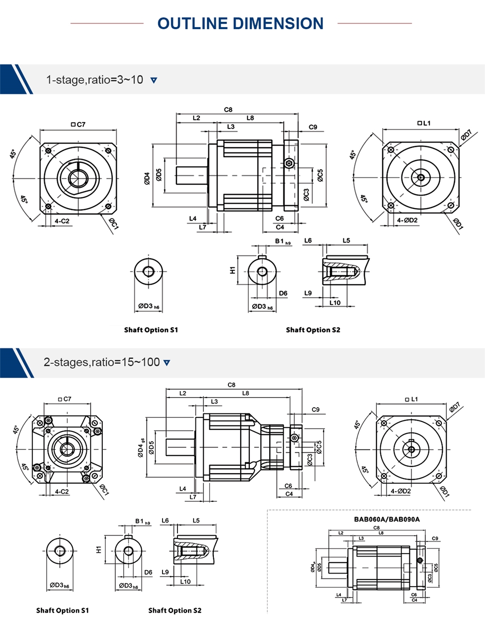 High Precision BAB Series Planetary Gear Reducer Gearbox Low Noise and Low Backlash Customized ODM Cast Iron Material
